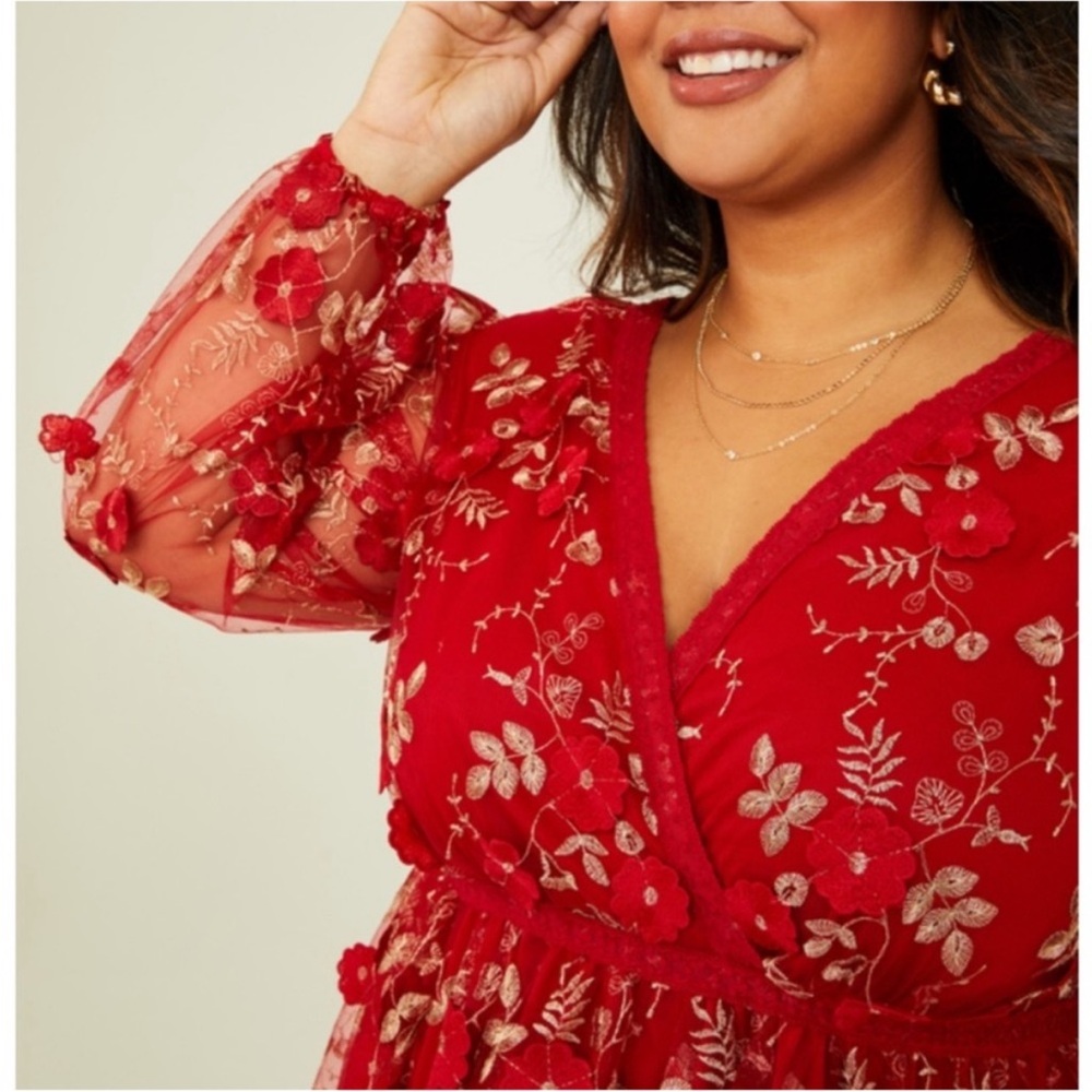 ARULA Red Floral Embroidered Dress